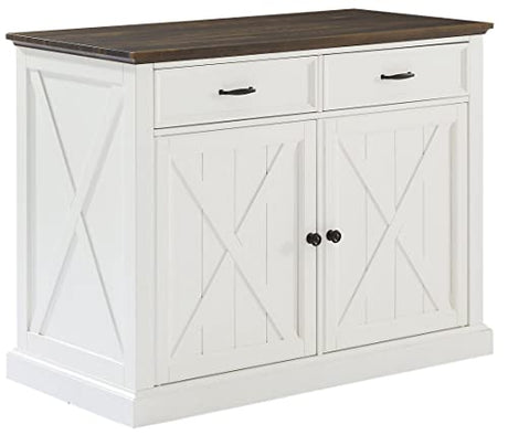 Crosley Furniture Clifton Kitchen Island with Storage Drawers and Shelves, Microwave Stand, Coffee Bar, Distressed White/Black Crosley Furniture