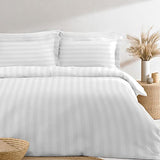 Pizuna Cotton King Duvet Cover Set, 300 Thread Count Long Staple Cotton Sateen Weave with Button Closure (Combed Stripe Luxury White Cotton Duvet Cover King) Pizuna