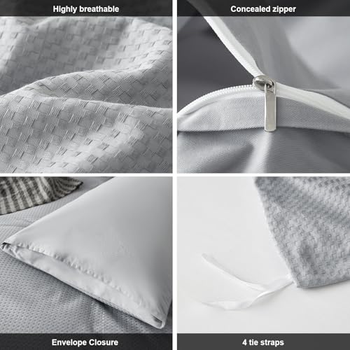 DCSKY Cotton Duvet Cover Full,100% Cotton Waffle Weave Grey Duvet Covers Full Size,Luxury Textured & Breathable 3pcs with 2 Pillow Shams for All Season 80x90 Inches DCSKY
