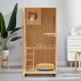 Catio Outdoor Cat Enclosure - 47.24" Large Wooden Cat House with Wheels, Multi-Level New Zealand Pine Wood (0.6" Thick) w/Clear Door for Indoor Use Nwkxnrt