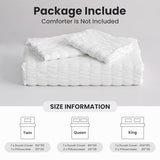 WARMDERN Duvet Cover Set Queen Size, 3pcs Washed Microfiber White Bedding Set, Soft Breathable Striped Textured Seersucker Duvet Cover with Zipper Closure & Corner Ties(White, Queen) WARMDERN