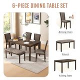 Zevemomo 6-Piece Solid Wood Dining Table Set, Including 1 Dining Table, 4 Upholstered Chairs and 1 Bench, Farmhouse Wooden Legs Dining Table Set for Living Room, Kitchen, Dark Walnut Zevemomo