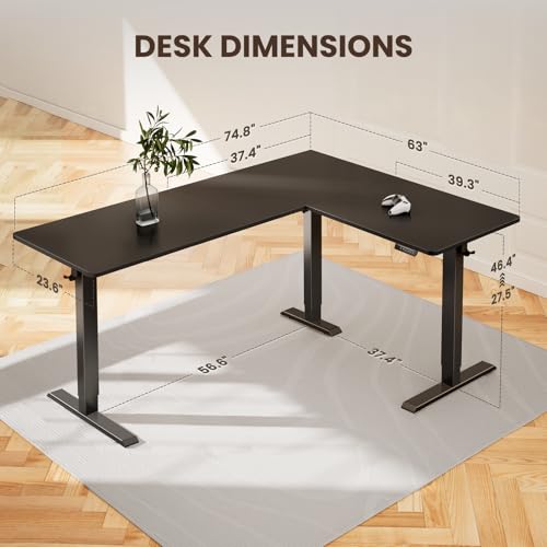 ErGear L Shaped Standing Desk, 75" x 63" Electric Adjustable Height Sit Stand Desk, Ergonomic Large Computer Table, Left & Right Interchangeable Installation, Suitable for Home Office Use, Black ErGear