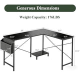 Sagenest L Shaped Desk, 50 Inch Reversible Computer Desk Corner Gaming Table with CPU Stand & Storage Bag, Sturdy Metal Frame PC Workstation for Home Office SageNest