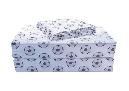 Chezmoi Collection 4-Piece Kids/Teens Sports Sheet Set - Soft Microfiber White Black Soccer Balls, Full Size Chezmoi Collection