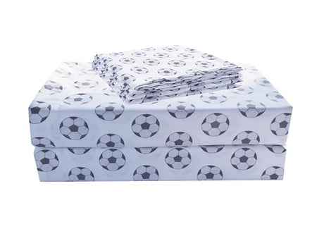 Chezmoi Collection 4-Piece Kids/Teens Sports Sheet Set - Soft Microfiber White Black Soccer Balls, Full Size Chezmoi Collection