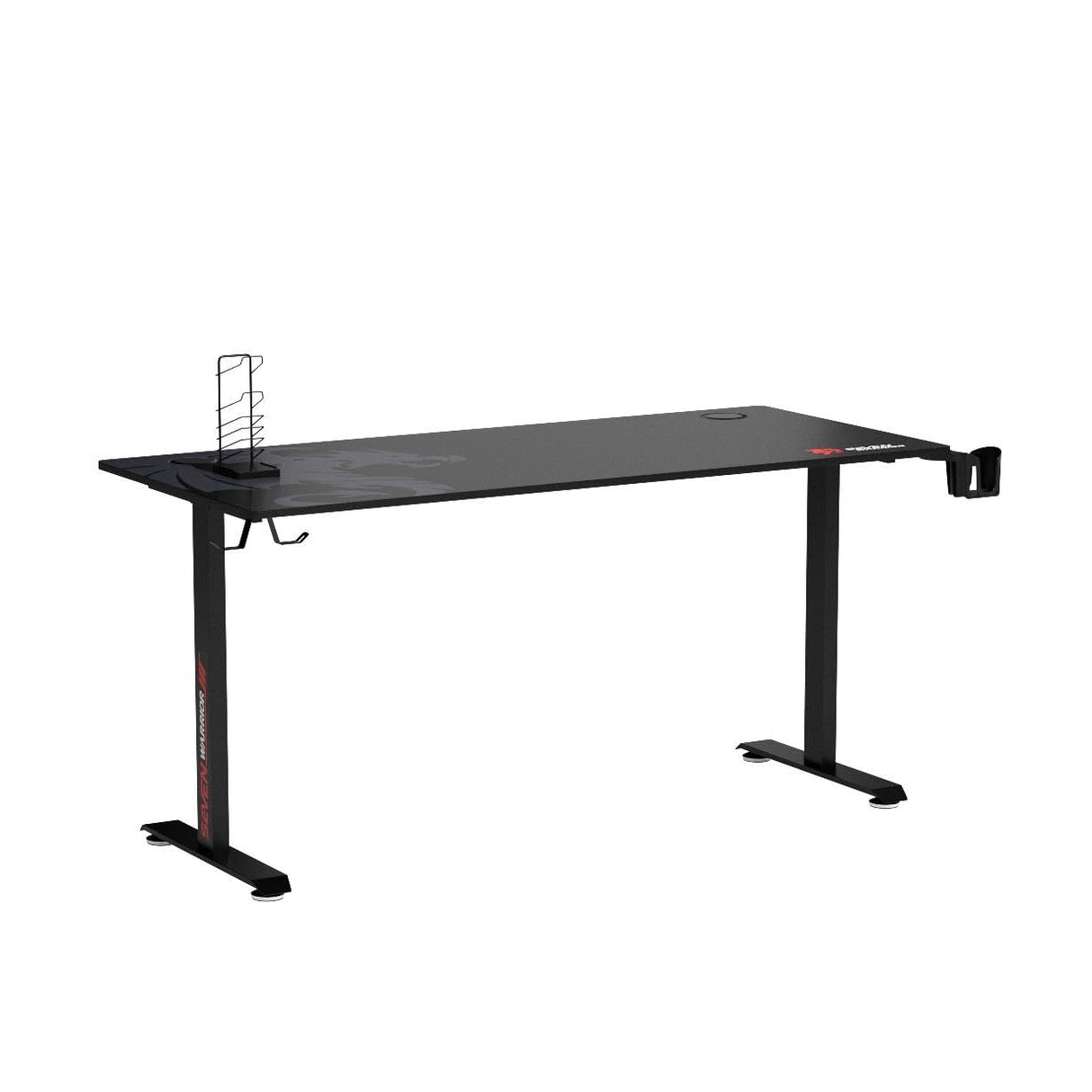 SEVEN WARRIOR Gaming Desk 60 INCH, T- Shaped Carbon Fiber Surface Computer Desk with Full Desk Mouse Pad, Ergonomic E-Sport Style Gamer Desk with Double Headphone Hook, USB Gaming Rack, Cup Holder SEVEN WARRIOR