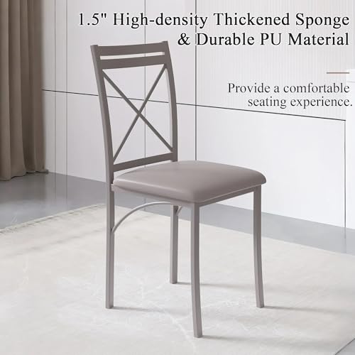 VECELO 5 Piece Dining Table Set for 4, Wood Grain Dinette with Chairs for Kitchen, Breakfast Nook, Small Space, Light Grey VECELO