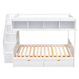 Harper & Bright Designs Twin Over Full Bunk Bed with Storage Shelves, Stairs, Solid Wood Staiway Bunk Bed Frame with 2 Drawers, for Kids Teens Adults (White) Harper & Bright Designs
