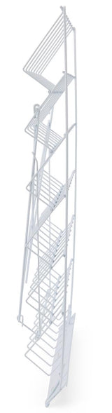 Displays2go Wire Magazine Rack with 6 Open Tiers, Holds Both Magazines and Brochures, Includes Sign Channel at the Front - White Wire Displays2go