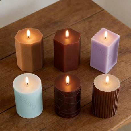 YRIHJIXQ 6Pcs Silicone Candle Molds Set Cylinder & Hexagon & Square Pillar Candle Molds with Different Textures for DIY Soy Wax Candles Resin Soap Plaster Home Decor 2.83in YRIHJIXQ
