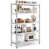 VEVOR Stainless Steel Shelving 48x18.5 Inch 5 Tier Adjustable Shelf Storage Unit Stainless Steel Heavy Duty Shelving for Kitchen Commercial Office Garage Storage 330lb Per Shelf VEVOR