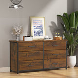 IKENO 6 Drawer Double Dresser, Industrial Wood Dresser for Bedroom, Storage Cabinet with Sturdy Steel Frame IKENO