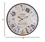 JUMBO HUMBLE 12 Photo Collage Rustic Farmhouse Wood Wall Clock, Large Oversized Wall Clock for Home, Kitchen, Living Room, Silent Battery Powered 25 Inch Natural JUMBO HUMBLE