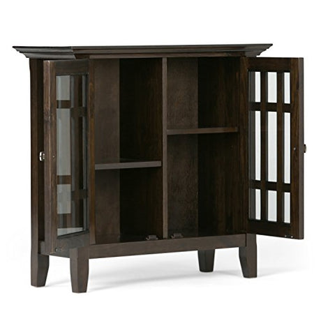 SIMPLIHOME Bedford SOLID WOOD 32 inch Wide Transitional Low Storage Media Cabinet in Dark Tobacco Brown for the Living Room, Entryway and Family Room SIMPLIHOME