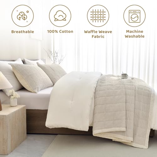 Sanracie Cotton Oversized King Bedspread(120"x120"),Wheat Waffle Weave Quilt Set 3Pcs Soft Lightweight Farmhouse Oversized King Quilt Bedding Set,Luxury Bedding Coverlet for All Seasons Sanracie