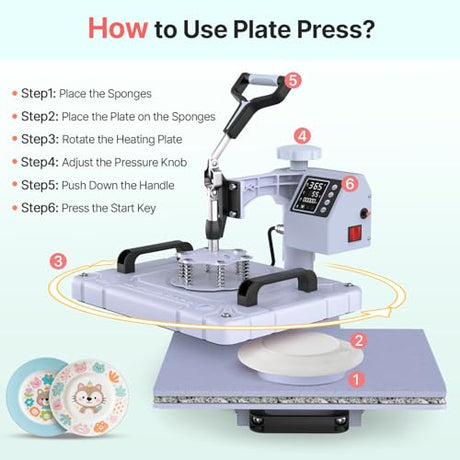 Slendor Heat Press Machine Sublimation Heat Press 360° Swing Away Heat Transfer Digital T-Shirt Pressing with 30OZ 20OZ Tumbler Press, Multifunction Combo for Hat Cap Plate 12''X15'' 5IN1 Lavender Slendor