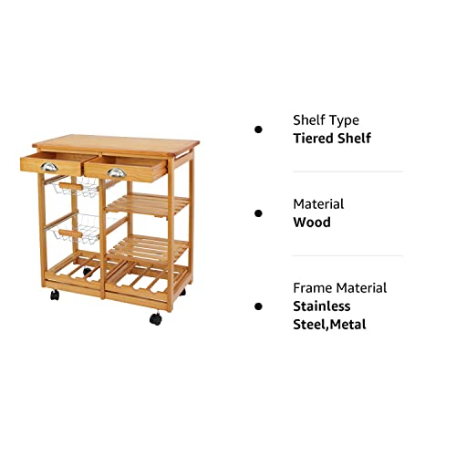 Nova Microdermabrasion Rolling Kitchen Island with Storage and Utility Wood Tabletop, Wood Mobile Kitchen Island Serving Cart on Wheels with Towel Rack for Home, Dining Room, Restaurant - WoodArtSupply