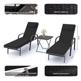 ASJMR Patio Chaise Lounge Set 3 Pieces Outdoor Lounge Chair with Rattan Adjustable Backrest Armrest and Folding Table for Beach Patio,Sand, for Poolside Backyard Porch