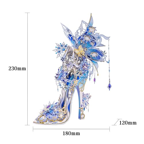 MU Metal Puzzles for Adults Wedding Ice Blue Shoe Cinderella Shoes Puzzle 3D Metal Model Kits Building, DIY Sets Xmas Birthday Wedding Girfriend Gifts Home Desk Decor Craft Projects