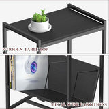 FANSXIVITA Record Player Table with Vinyl Storage,Black Small End Table Turntable Stand with Record Storage,Vinyl Record Player Stand,2 Tier Bed Side Table Modern Nightstand for Living Room Bedroom FANSXIVITA