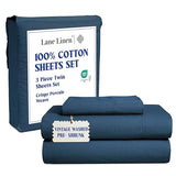 LANE LINEN 100% Cotton Twin Sheet Set – Pre-Washed Cooling Sheets in Soft Percale Weave for Restful Sleep, Fade Resistant Everyday Comfort, Fully Elasticized 15” Deep Pocket, No Pill – Estate Blue LANE LINEN