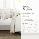 Lush Decor Farmhouse Stripe Reversible Cotton Duvet Cover Queen Size 3 Piece Set Full/Queen Neutral - Farmhouse Bedding Set - Striped Duvet Cover Lush Decor