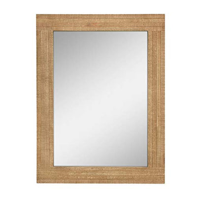 Stonebriar 24" x 18" Rectangle Natural Wood Frame Wall Mirror with Attached Hanging Brackets, Decorative Country Rustic Decor for the Living Room, Bedroom, Bathroom, Hallway, and Entryway