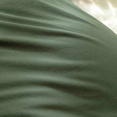 BESTOUCH Duvet Cover Set 100% Washed Cotton Linen Feel Super Soft Comfortable Chic Lightweight 3 PCs Home Bedding Set Olive Green Queen BESTOUCH