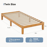 DUMOS Solid Wood Bed Frame, Twin Size Bed Base with Wood Slat Support, Sturdy, Stylish & Noise-Free Design, No Box Spring Needed, Easy Assembly, 12 in Natural Pine DUMOS
