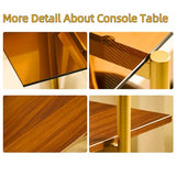 Saint Mossi 2-Tier Brown Console Table for Living Room, Modern Narrow Entryway Table, Glass Sofa Table for Hallway, Foyer, Corridor, Office, Brown Glass Top & Gold Frame, D41×H31xW13 SM Saint Mossi