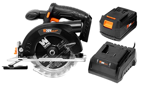 WEN Cordless Circular Saw, 6.5-Inch Blade with 20V Max 4.0 Ah Lithium-Ion Battery and Charger (20625) WEN