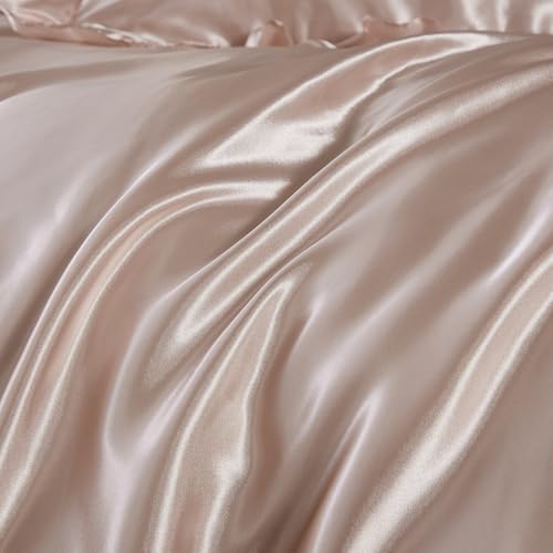 Silk Like Satin Bedding Twin Light Pink Duvet Cover Set Soft Silky Ruffle Comforter Cover Sexy Hotel Silky Bedding Sets 1 Duvet Cover 1 Pillowcase (Twin, Light Pink) Bedding_Dreamer
