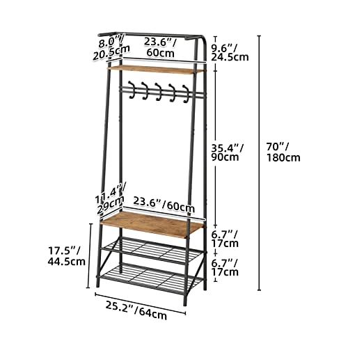 IDEALHOUSE Coat Rack Shoe Bench with 5 Hooks, Hall Trees Entryway Bench with Storage, Multifunctional Hallway Organizer, Wood Look Accent Furniture with Metal Frame for Entryway, Living Room, - WoodArtSupply