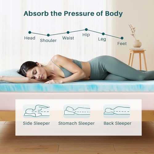 2 Inch Mattress Topper Twin, Gel Memory Foam Infused Bed Toppers, Ventilated Soft Mattress Pads for Pressure Relief, CertiPUR-US Certified, Blue SMUG