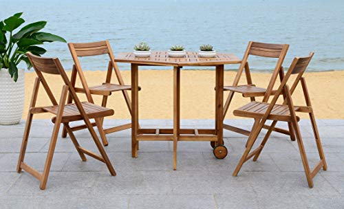 SAFAVIEH Outdoor Collection Kerman Natural 5-Piece Foldable Patio Dining Set (Fully Assembled) Safavieh