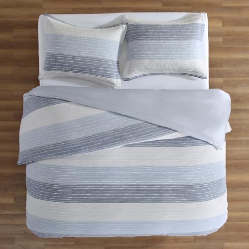 Levtex Home Sand Stripes Blue King Duvet Cover Set (106x94in) with 2 Pillowcases (36x20in) - Woven Jacquard Stripe - Navy, Blue, Grey, Cream - Cotton King Size Duvet Cover Set - Soft, Pre-Washed Levtex Home