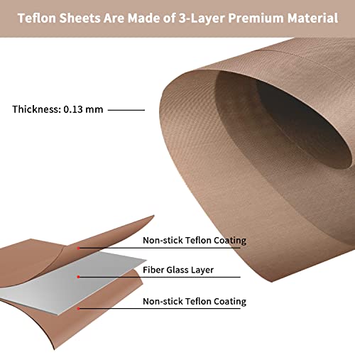 Teflon Sheets for Heat Press,Non-stick Reusable PTFE Teflon Paper Sheet Roll for Cricut Sublimation Heat Transfer,HTV Iron On,Baking (3 Pack 12x16in) VCHOMY