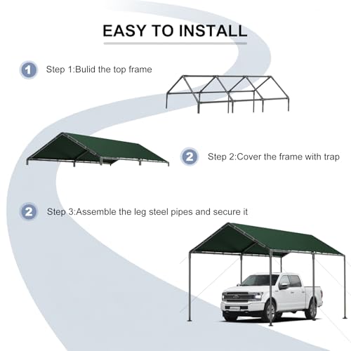 10x20 FT Heavy Duty Carport Car Tent Car Canopy Storage Shed,Portable Garage Party Tent,Portable Garage All-Season Tarp for Car,Truck,SUV,Party (Green) GREZJXC
