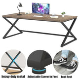 IBF Wood Large Computer Desk, 70.8” Long Home Office Desk for two Person, Farmhouse Work Study Writing Table in Bedroom, Simple Wide Metal Executive Double PC Gaming Workstation, Rustic Oak IBF