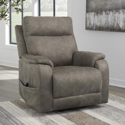 Signature Design by Ashley Crestmeade Modern Dual Motor Power Lift Recliner with Adjustable Backrest, USB Ports, Heat and Massage Function, Light Brown