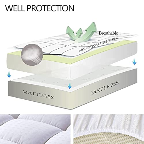 EASELAND Twin Size Mattress Pad Pillow Top Mattress Cover Quilted Fitted Cooling Protector Single Cotton Top 8-21" Deep Pocket (39x75 Inches, White) EASELAND