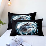 CCoutueChen Wolf Comforter Set King Size, Wolves Moon Bedding Set, Dream Catcher & Animal Pattern on Black Bedding, Western Boho Tribal Comforter Soft Microfiber Down Quilt 3 Pieces CCoutueChen