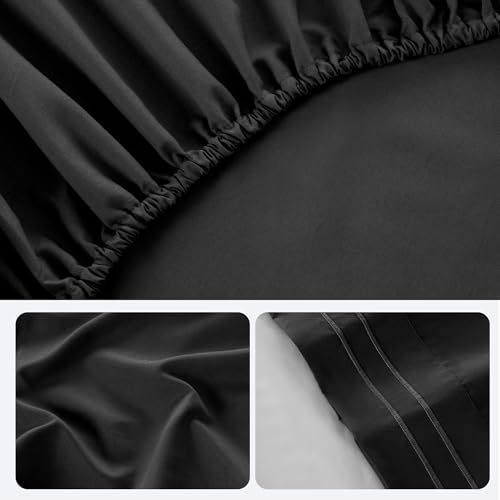 ROSE&RISY Black Full Sheet Set, 4 Pieces Soft Bedding Queen Sheet Set, Breathable and Cooling,Includes 1 Fitted, 1 Flat, 2 Pillow Cases - Deep Pocket (Black, Full) ROSE&RISY