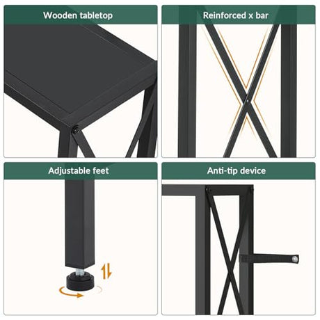 Gewudraw 55.1" Narrow Sofa Table, Console Table with Oulets & USB Ports, Entryway Table, Industrial Couch Table for Hallway, Living Room, Bedroom, 6.5 Feet Power Cord,Black Gewudraw