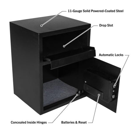 Electronic Safe Deposit Box - Drop Safe with Digital Keypad and 2 Manual Override Keys for Business Cash Drops or Home Safety by Paragon Safes (Black) Paragon Lock & Safe