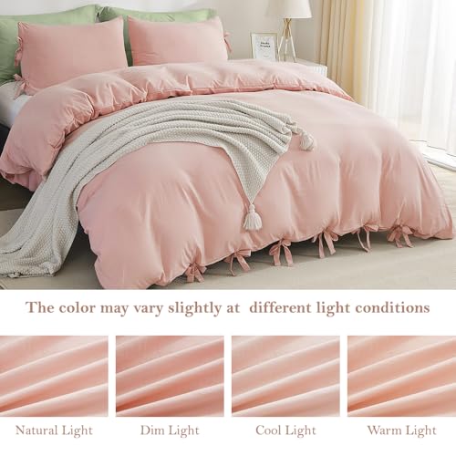 annadaif Pink Duvet Cover Full (79x90 Inch), 3 Pieces (2 Pillowcases, 1 Duvet Cover) Ultra Soft Bowknot Duvet Cover Set, Easy Care Bedding Set for Men, Women (NO Comforter) annadaif
