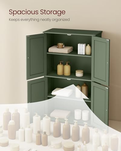 VASAGLE Floor Storage Cabinet, Shaker Cabinet with 2 Adjustable Shelves, 4 Doors, Tall Freestanding Organizer Unit, for Kitchen Bathroom Living Room, Forest Green UBBC553CH01S VASAGLE