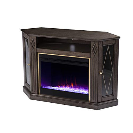 SEI Furniture Austindale Electric Fireplace Corner TV Stand for TVs up to 45 Inches, Color Changing LED Flame, Brown SEI Furniture