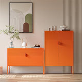 COFaR Orange Metal Storage Cabinet, 47”H Vibrant Coffee Bar & Buffet Sideboard with Adjustable Shelves, Fun Kitchen Organizer, Ventilated Steel Cabinet with Magnetic Doors for Dining Room, Office COFaR